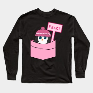 Peaceful cute penguin in pink Long Sleeve T-Shirt